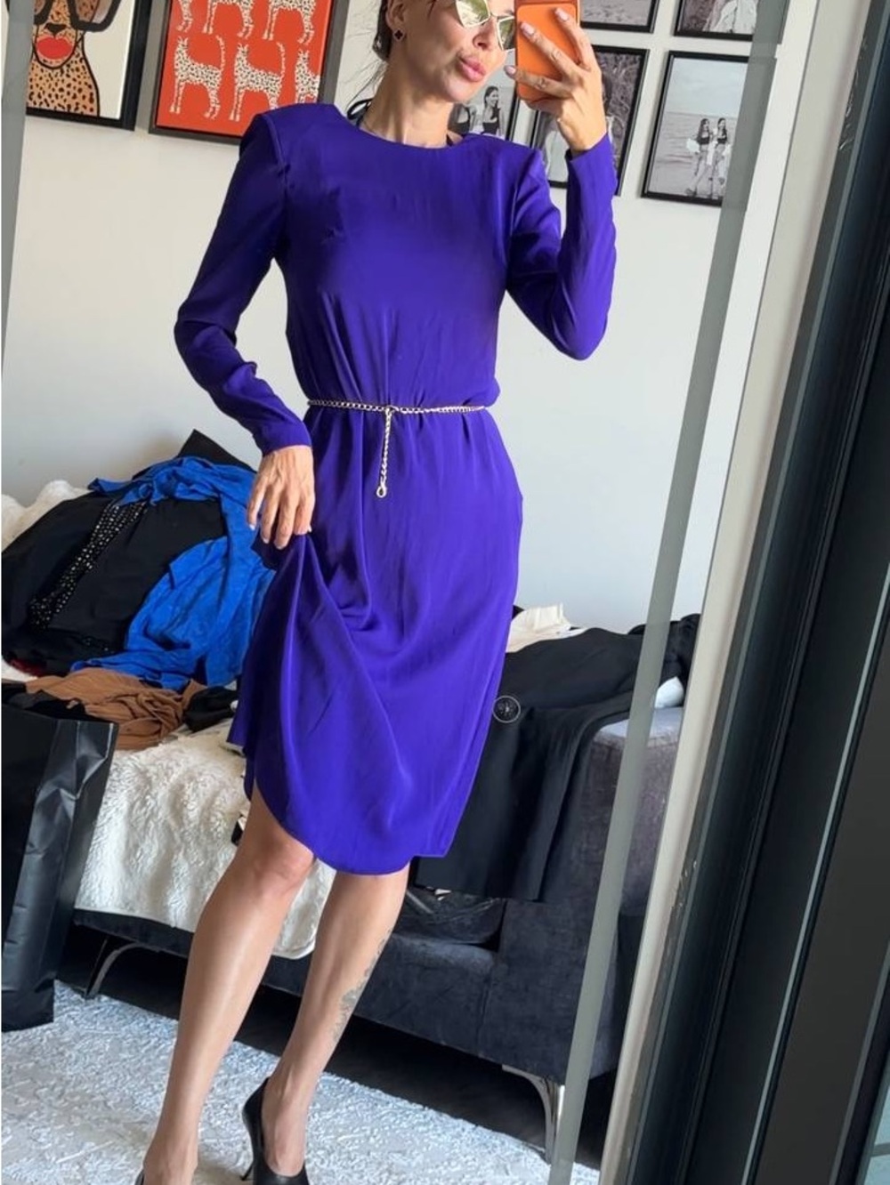 Long-Sleeve Purple Midi Dress - Women